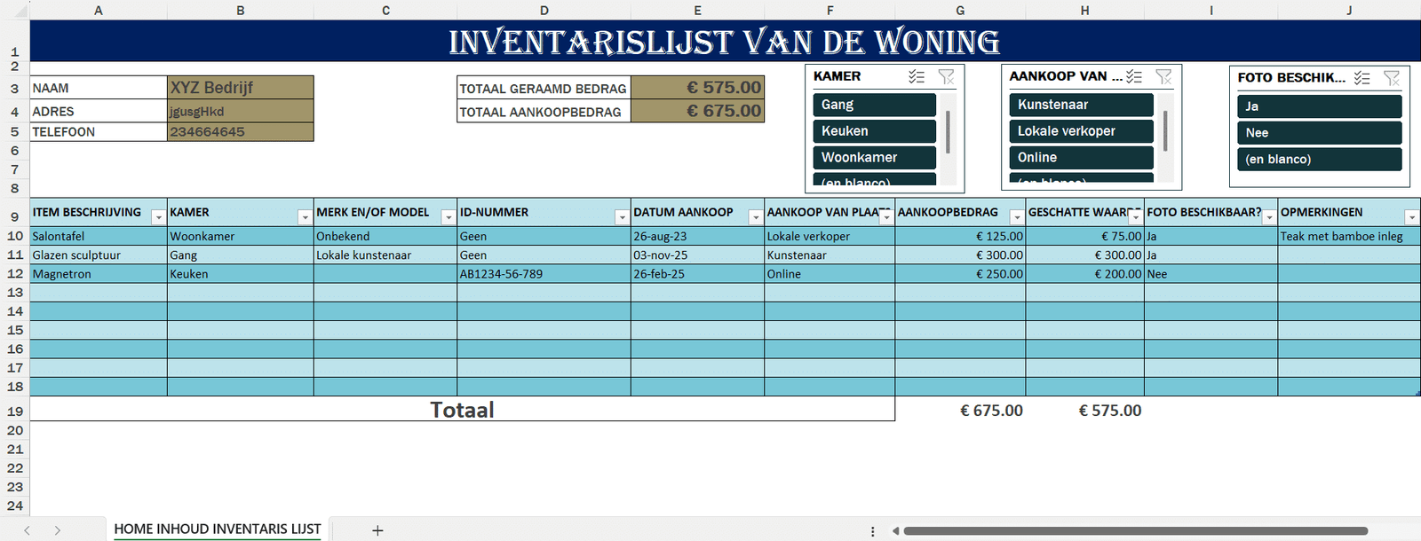Inventarislijst van de woning – Excel-sjabloon Inventarislijst van de  woning – Gratis Excel-sjabloon voor huisinhoud, image size:1600x610