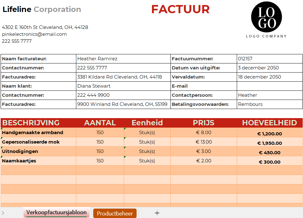 Factuursjabloon in Excel voor professionele facturen