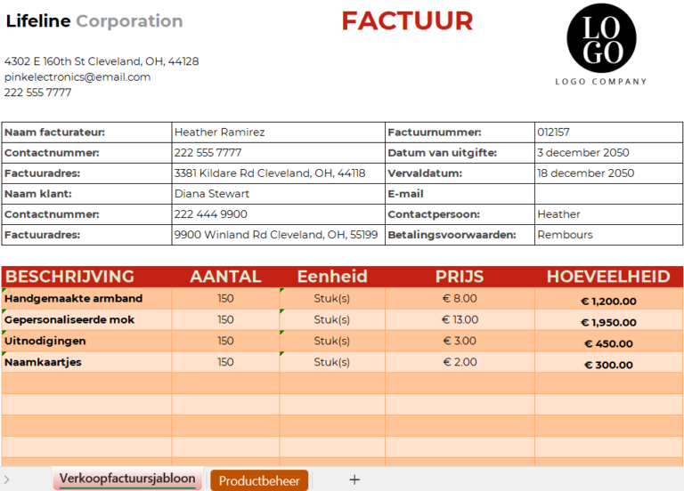 Factuursjabloon in Excel voor professionele facturen